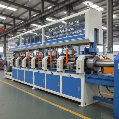 comprare Velocità di produzione 15 m/min Macchina per profilatura a rulli personalizzata che offre prestazioni stabili e dimensioni costanti del profilo metallico online manufacture